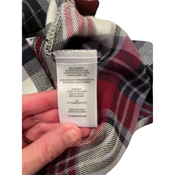 Sam Edelman Womens Riley Button Front Shirt Multicolor Plaid Lace Split Back XS - Picture 8 of 11
